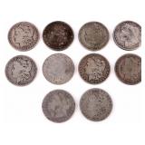 90% SILVER US MORGAN SILVER DOLLARS - LOT OF 10