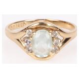 14K YELLOW GOLD DIAMOND TOURMALINE LADIES RING