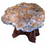 HEAVY PETRIFIED WOOD TABLE W/ CYPRESS BASE