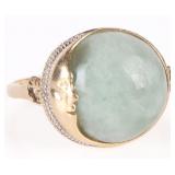 14K GOLD LIGHT GREEN JADE MOON LADIES RING