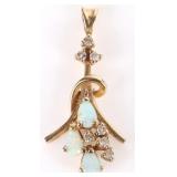 14K GOLD LADIES PENDANT WITH OPALS AND DIAMONDS