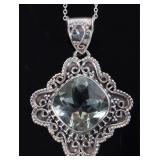 MASSIVE 15CT PRASIOLITE STERLING SILVER NECKLACE