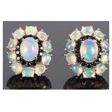 2CTW ETHIOPIAN OPAL & BLACK ONYX STERLING EARRINGS