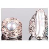 LIGHT BLUE MABE PEARL LADIES STERLING SILVER RINGS