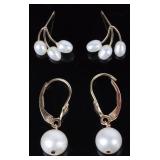 14K GOLD PEARL LADIES EARRINGS - LOT OF 2