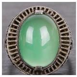 STERLING SILVER EMERALD CABOCHON LADIES RING