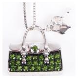 PERIDOT PURSE PENDANT & STERLING SILVER NECKLACE