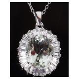 HUGE AQUAMARINE STERLING LADIES PENDANT NECKLACE