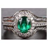 1CT EMERALD STERLING SILVER LADIES WEDDING SET