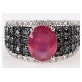 2.0CT RUBY TOPAZ & ONYX LADIES STERLING RING