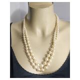 Faux Pearl Double Strand Rhinestone Necklace