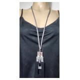 Pendant Necklace Industrial Leather Aluminum Rect