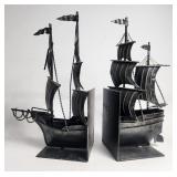 Metal Ship Bookends Pair Nautical Sails H:11"