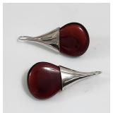 Red Resin Water Drop Earring Set Sterling Silver