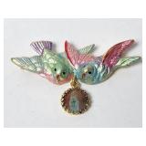 Colorful Doves & St-Mary Brooch VTG