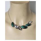 Green & Silver Leaf Necklace VTG