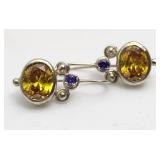 Celtic Yellow Citrine&Amethst Ear St Sterlg Silver