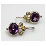 Celtic Amethyst&Yello Citrine Ear St Sterlg Silver