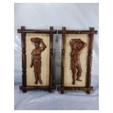 3D Man and Woman Framed 15" Wooden Carved Asian