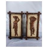 3D Man and Woman Framed 15" Wooden Carved Asian