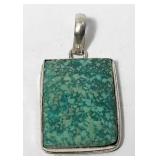 Green Agate Stone Pendant on Sterling Silver VTG