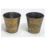 Brass Shooter Cups Etched Flower Pattern