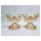 Pair of Marigold Carnival Glass Candleabras H:5"