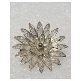 Delicate Silver Filigree Flower Brooch