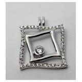 Square on Square & Rhinestones Pendant 925 SterliG