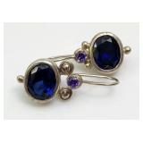 Celtic Blue Sapphire&Amethyst Ear St Sterlg Silver