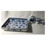 Blue and white porcelain serving dish & jars