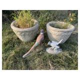 Cement planters and birds