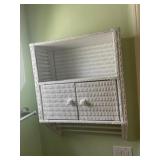 White wicker, hanging shelf