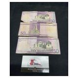 Three 50 Peso Notes Dominican Republic