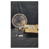 Towle silver plated large plate, ladle, & cups