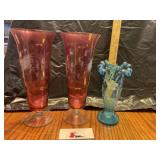 Etched and hand painted vases