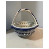 Vintage blue and white ceramic hand painted basket