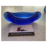 Cobalt blue glass canoe