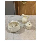 Belleek creamer, sugar, and honey