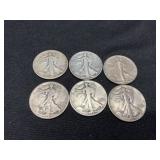 6 Walking Liberty Silver Halves