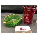 Santa Glassware and Green Dish