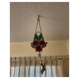 Hanging stained glass hummingbird feeder art