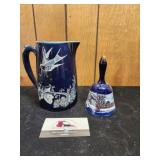 Blue Glass Bell and Pitcher