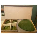 Vintage green snack sets in box