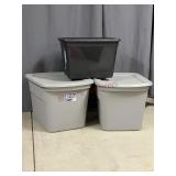 Three Plastic Storage Totes with Lids