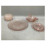 Pink Depression Glass Plates and Bowls