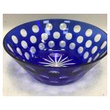 Cobalt Blue cut to Clear Glass Bowl