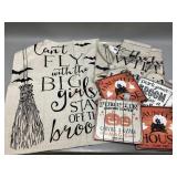 Halloween Themed Tea Towels and Signs