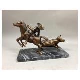 Bronze & Marble Cowboy Casing a Bull