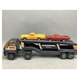 Metal Tonka Car Carrier and Plastic Toy Cars